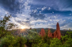 Sun Rays on Red Rock Spires landscape photo Garden of the Gods Colorado by Dan Bourque