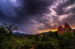 Lightning Strike on the Peak at Sunset landscape photo Garden of the Gods Colorado by Dan Bourque